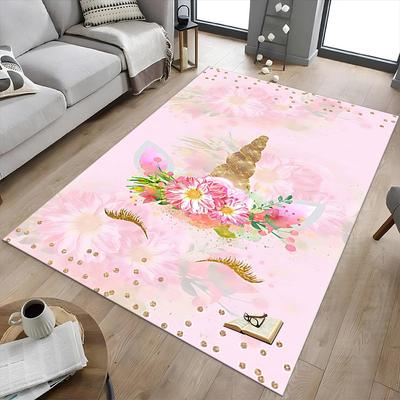 1PC Unicorn Flowers Non-Slip Floor Carpet, Office, Family, Bedroom, Studio - Large Area Rug, Vibrant Colors, Longlasting Material-X447