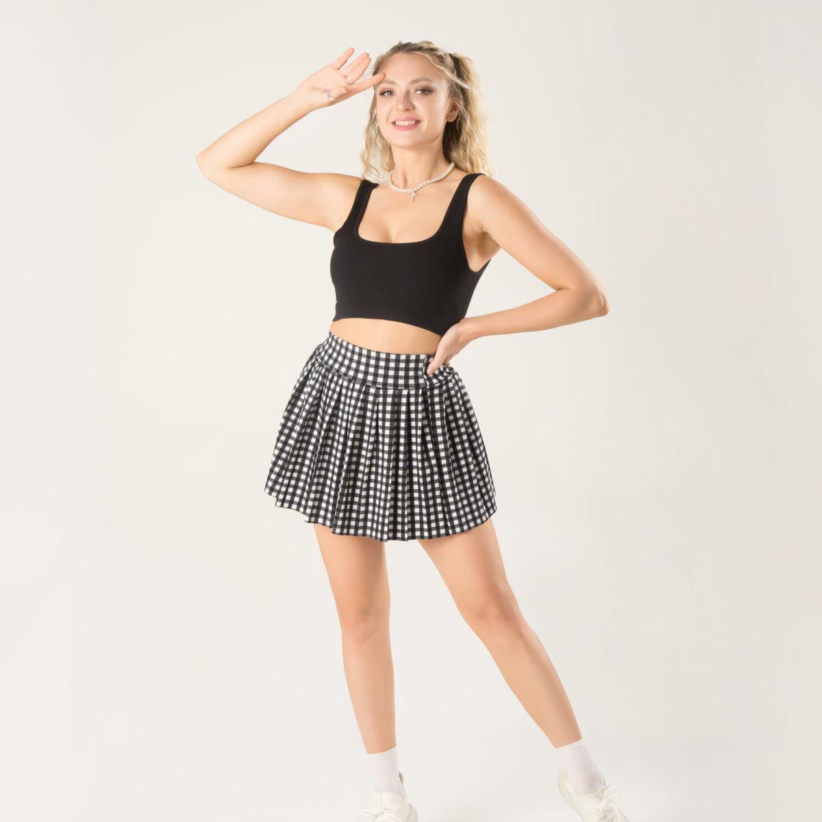 

38см Эластичная Юбка Плиссе в Клетку с Завышенной Талией - Спортивная Одежда для Похудения Extra Large