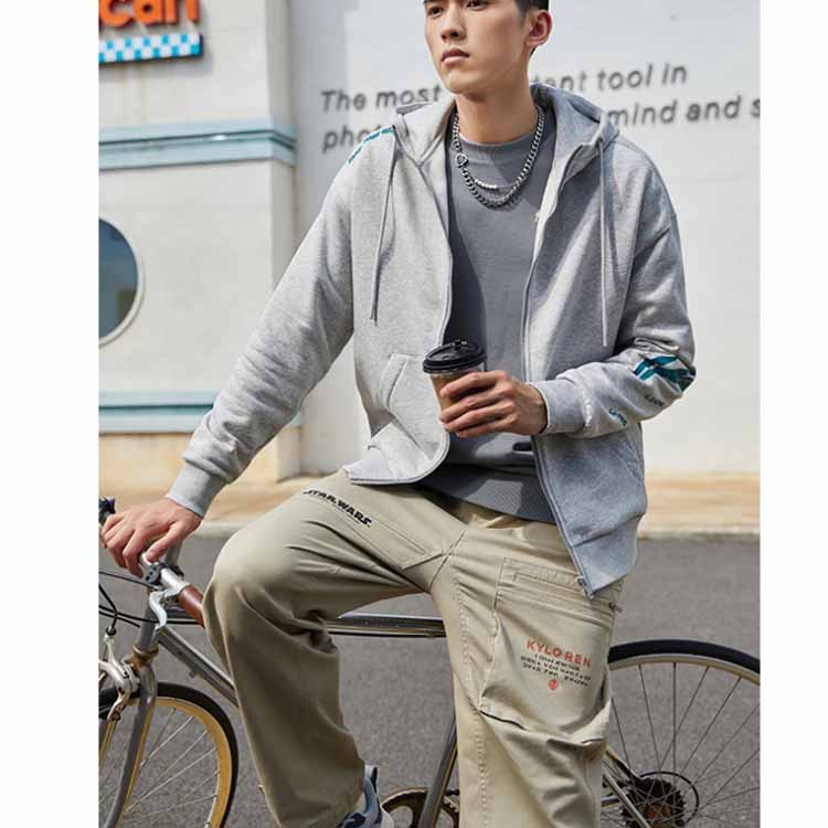 Li-Ning Training Series Contrast Logo Print Fleece-Lined Warm Zip-Up Hoodie Unisex Hoodie Milk-Grey AWDRD34-5