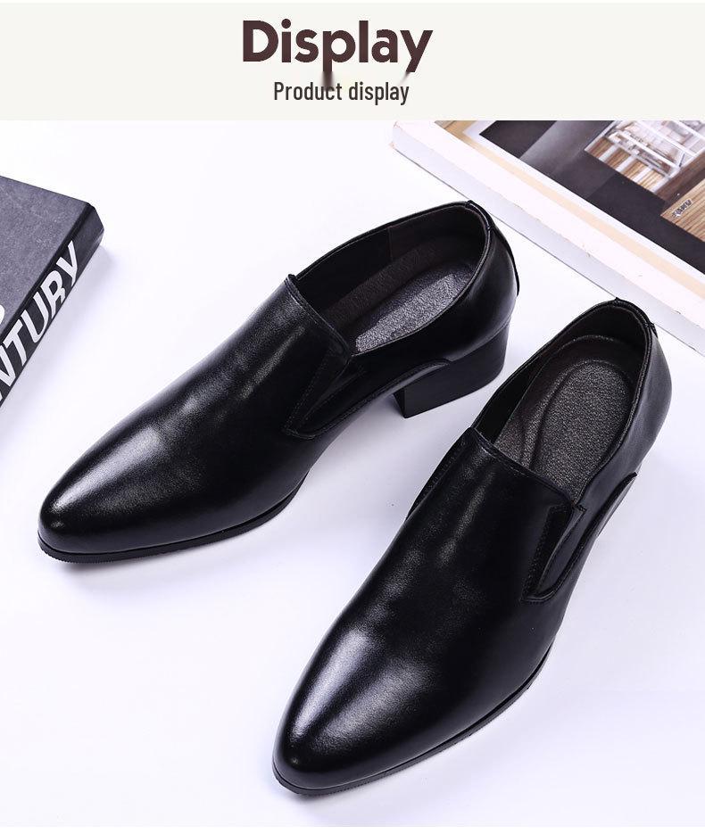 Men's High Heel Leather Shoes - 6CM and 8CM Height Options, Genuine Leather, Trendy Pointed Design