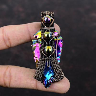 Titanium Druzy Pendant Copper Wire Wrapped Pendant Gemstone Pendant Titanium Beads Pendant Handmade Pendant Copper Wire Jewelry Gift For Her