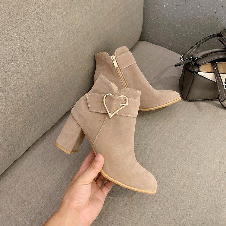 Short Boots Suede Velvet Single Boots Round Head Large Size Autumn and Winter New Red Wedding Shoes Thick Heel High Heels Fashion Women