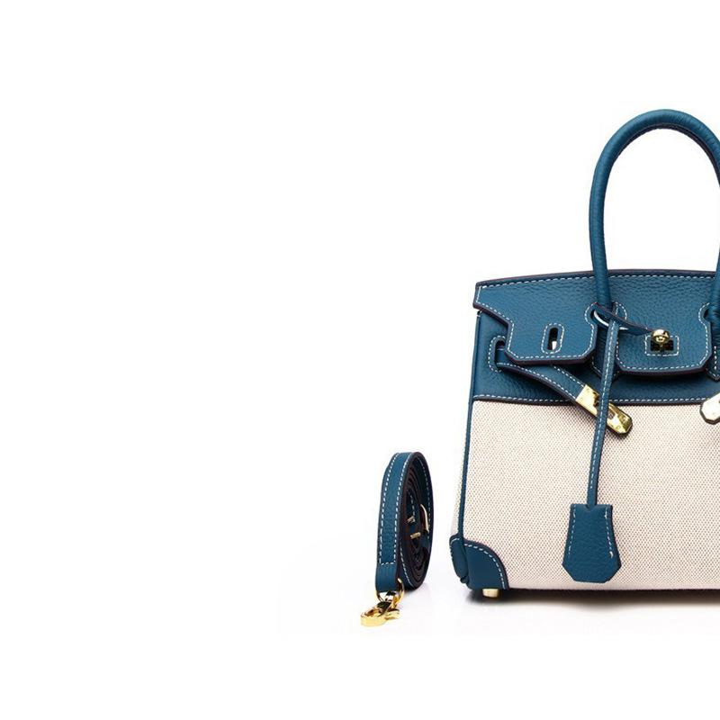 European and American new leather women's bags, first layer cowhide with canvas fashion platinum bags, women's handbags, shoulder bags
