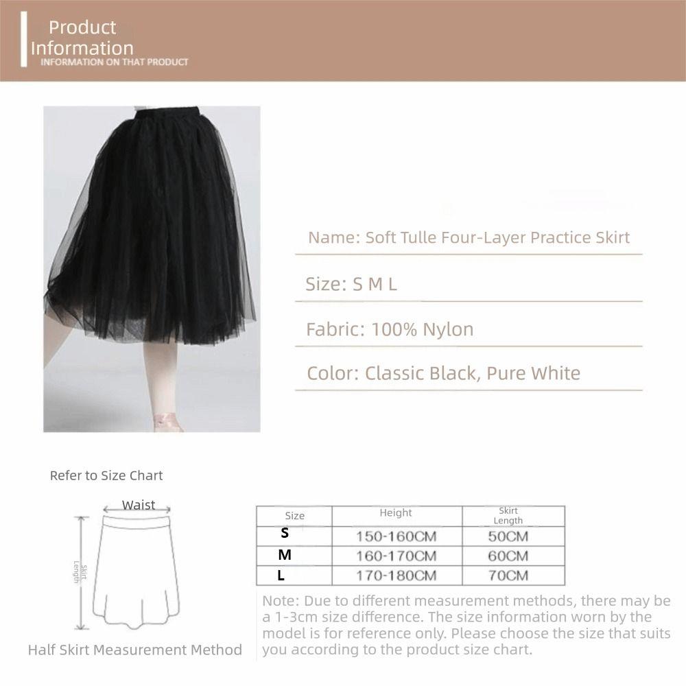 Elastic Waist Ballerina Tutus Four Layer Tulle Skirt Elegant Ballet Tutu Women