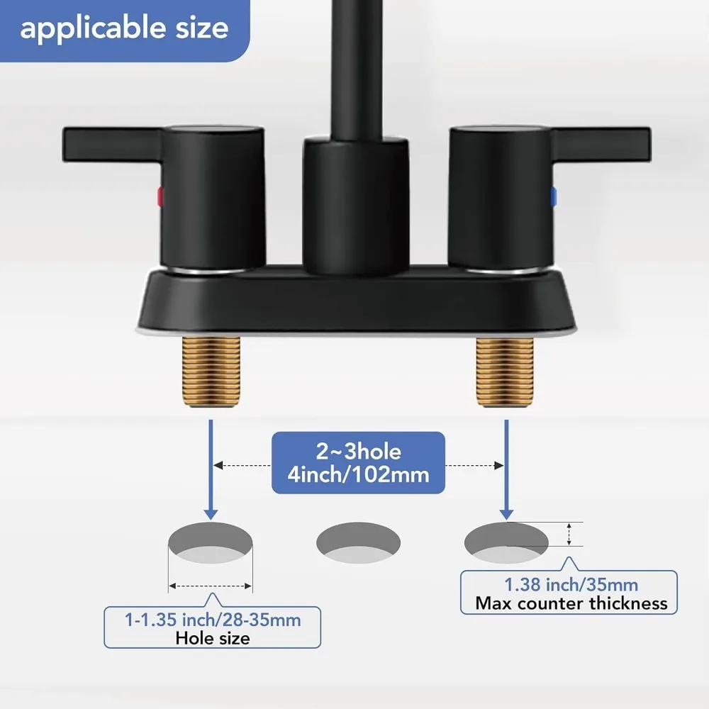 2 Handle Centerset Matte Black Lead-Free Modern Bathroom Faucet, 4 Inch 360 Swivel Spout 2-3 Hole RV Bathroom Vanity Sink Faucet