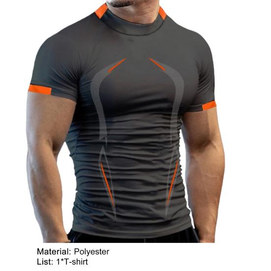 Letní tričko s kulatým výstřihem, krátkým rukávem, úzkého střihu, ležérní pánská košile do posilovny