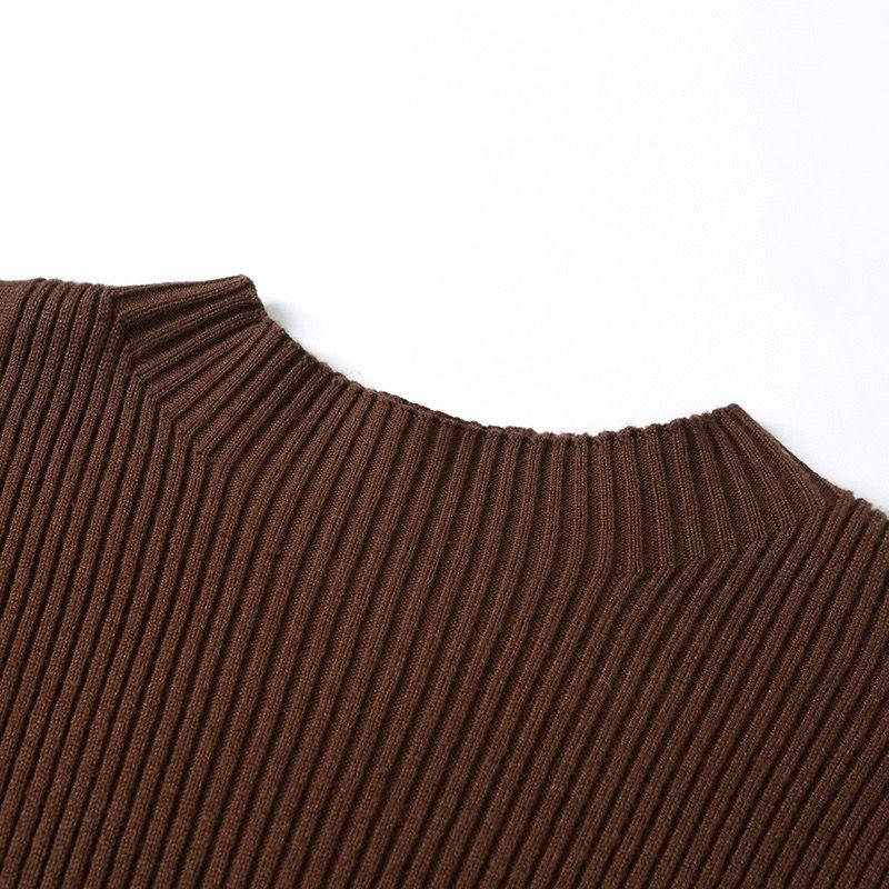 Rochie Tricotată de Toamnă și Iarnă pentru Femei Lungime Medie Rochie Pulover Culoare Solidă Pulover Tricotat cu Guler Mediu