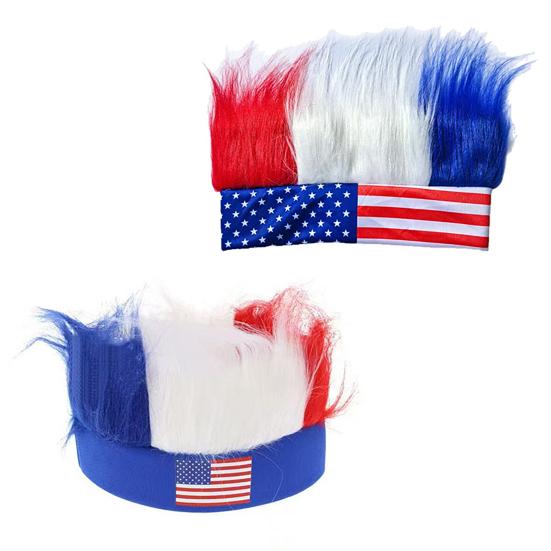 Novelty Patriotic Fuzzy Headband Independence Day Headband Comfortable Hair Accessory Creative Red White Blue Wig Hat Independence Day Empty Top Fans