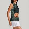 Women's Sleeveless Golf Shirt with Zip Front and Collar, Halloween Print Sporty Vest