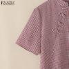 ZANZEA Women Casual Stand Collar Loose Short Sleeve Grid Print Dress
