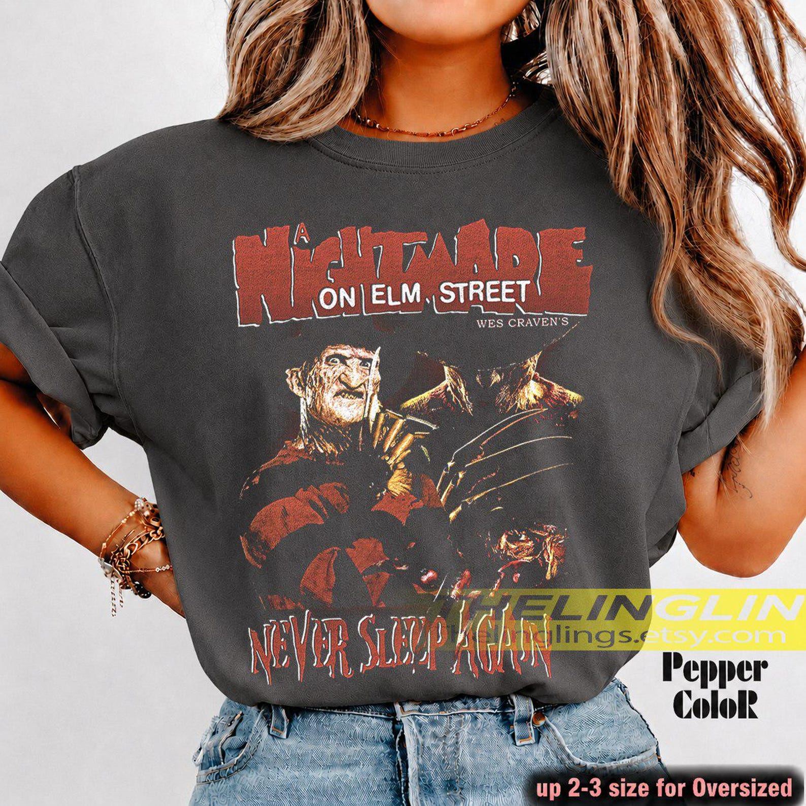 Freddy Krueger Nightmare on Elm Street T-Shirt, Horror Movie Fan Tee, Never Sleep Again Shirt, Halloween Costume, Retro 80s Film Merch FD L