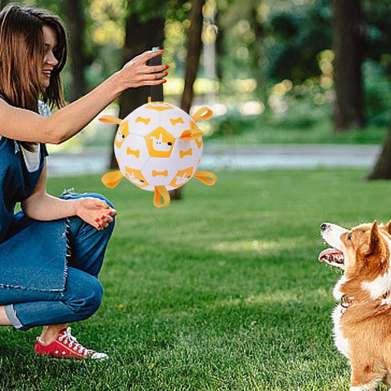 Dog Training Football with Grab Straps Durable Outside Dog Toys Bite-resistant Dog Balls for Medium To Large Dogs Pet Supplies