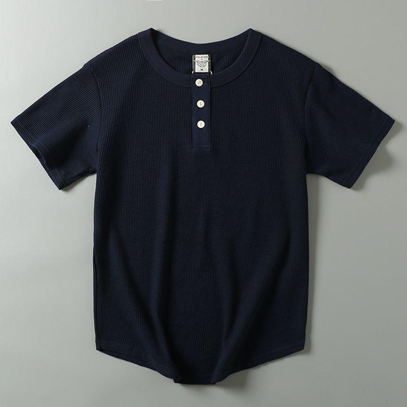Export Balance Cargo with Logo Cut off Waffle Breathable Henry Collar Men Short Sleeve T-shirt Summer Export Fashion Brand Half Sleeve Tops Royal Blue XL
