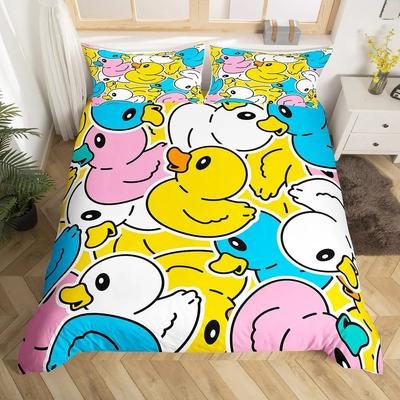 Cute Duck Bedding Set 2-3Pcs Bedroom Quilt Cover Set Single Double Size Polyester Duvet Cover Pillowcase for Adult Boy Girl