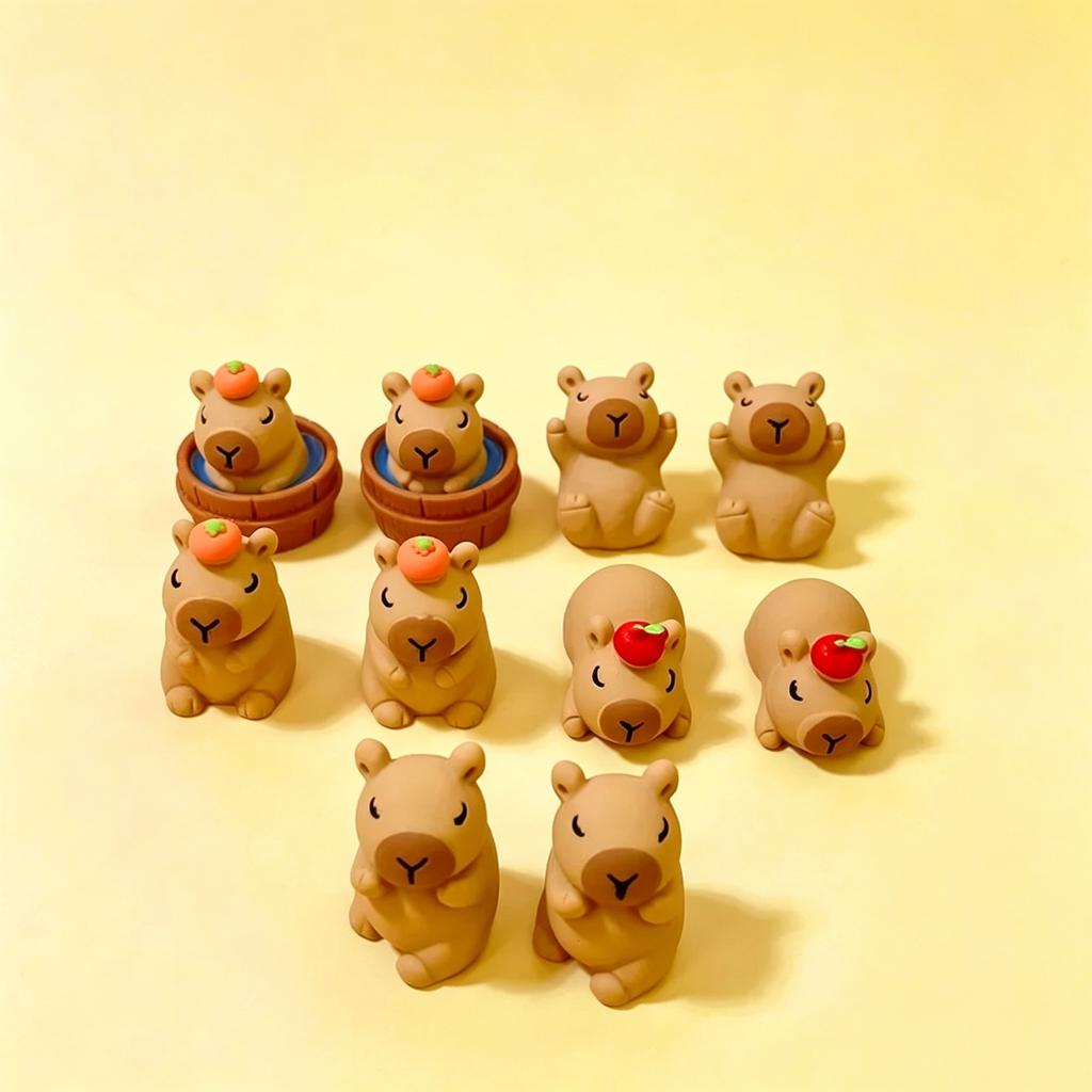 10Pcs Kawaii Frosted Capybara Resin Miniatures Tiny Animal Figurines for DIY Accessories Home & Auto Ornament