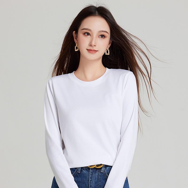 Women's Pima Cotton Long-Sleeve Round Neck T-Shirt - Stylish & Versatile Base Layer for Autumn/Winter