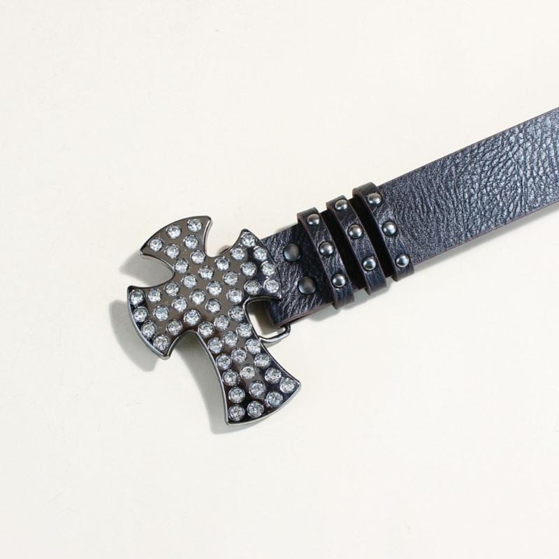 Gothic Waist Belt for Cowgirl Carved Silver Buckle Retro Silver Buckle Waist Chain Stylish Belt Fashion Accessories