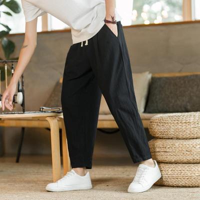 2024 Summer Men's Korean Style Casual Cotton Linen Pants: Loose, Straight-Leg, Chinese Style Cropped Trousers