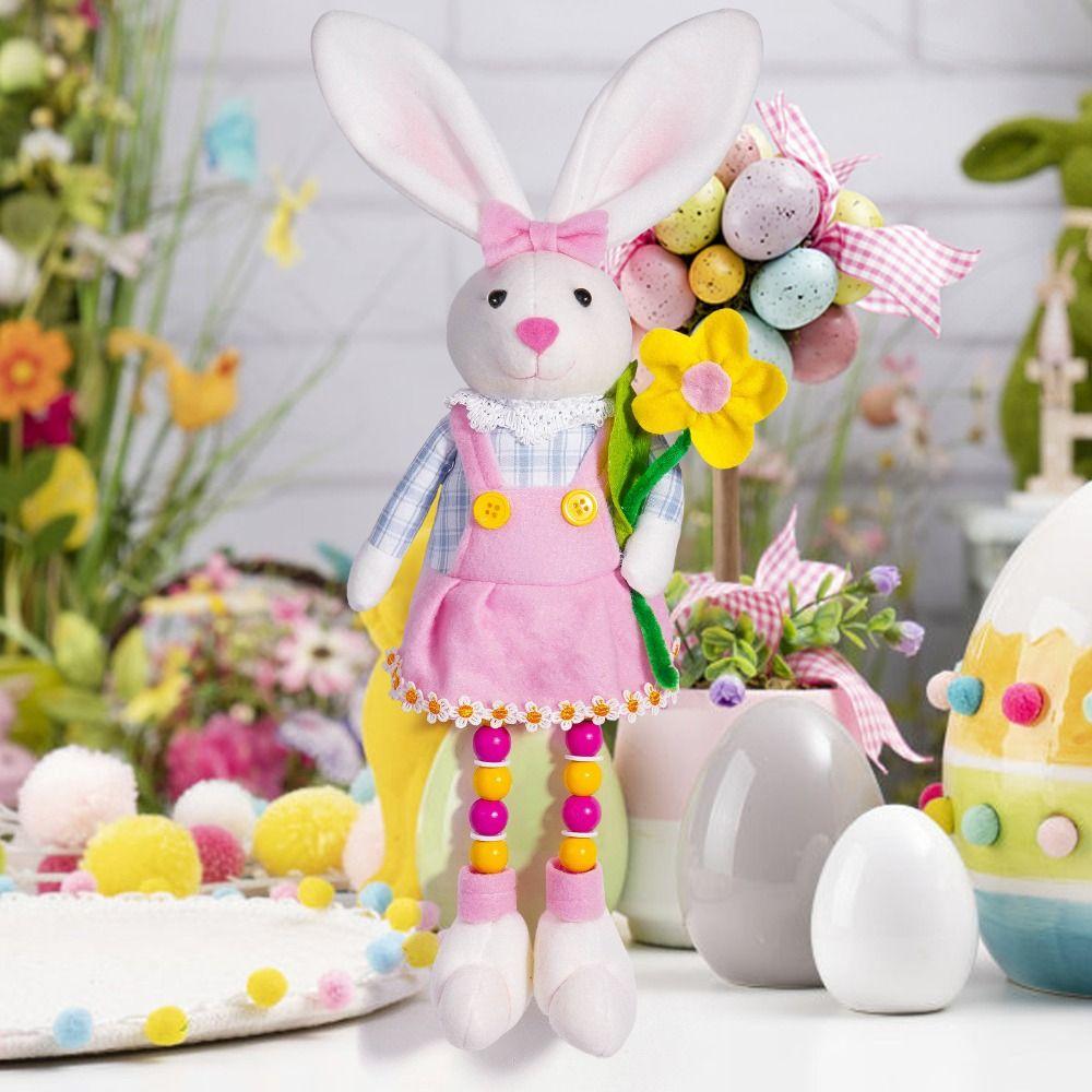 Cute Easter Bunny Sitting Doll Handmade Happy Easter Decoration  Holiday Festival Decor