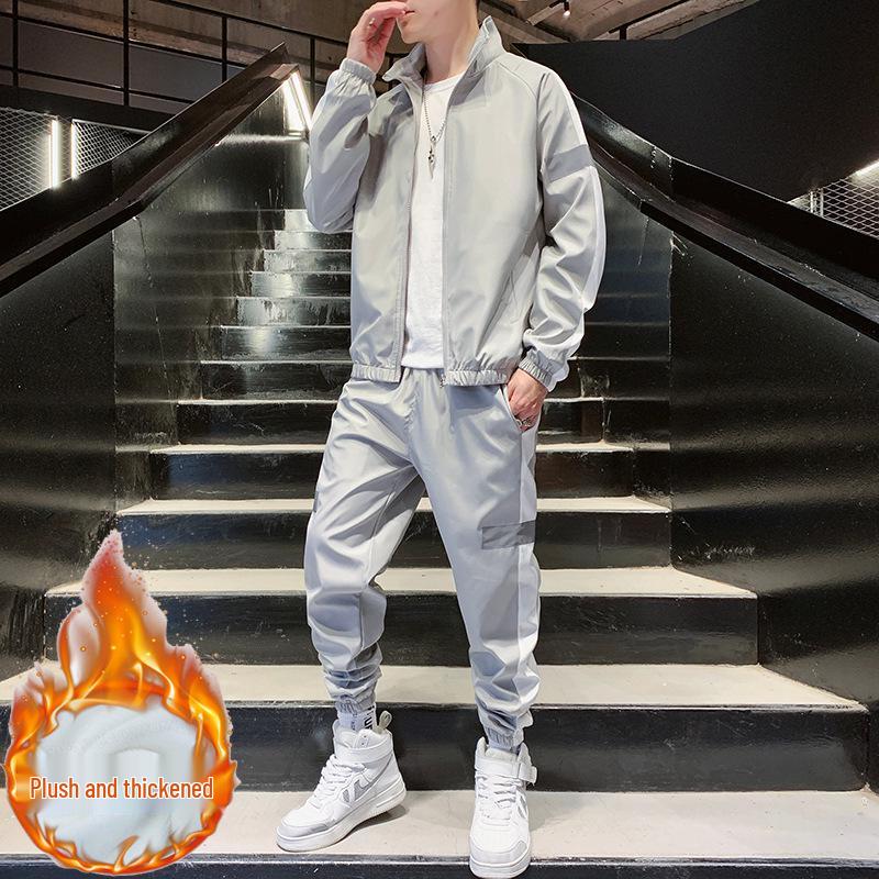 Men's Spring 2025 Korean Style Casual Suit: Youth Sport Two-Piece Set Plus Size