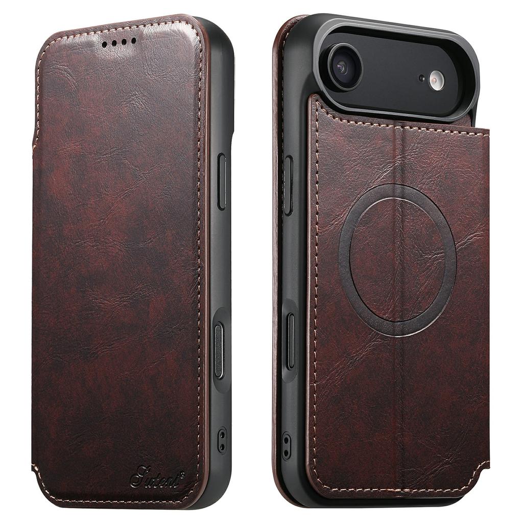 SUTENI J05 For iPhone 17 Air Case Compatible with MagSafe Textured PU Leather Flip Phone Cover