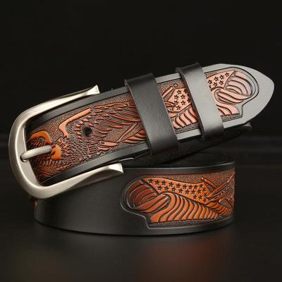 Men's Eagle Carved Wholecut Cowhide Belt - Casual Pin Buckle for Jeans