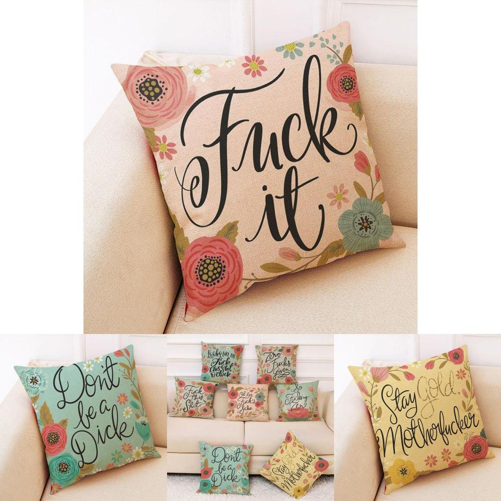 Elegant Letter Print Cotton Linen Pillow Cover For Home Car And Office Decor