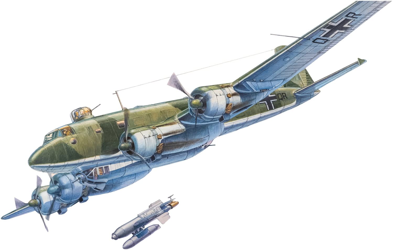 

Roden 1/144 Scale German Air Force Focke-Wulf Fw200C-6 Condor Anti-Ship Attack Aircraft with Hs293 Anti-Ship Missiles, Plastic Model Kit, RE14340