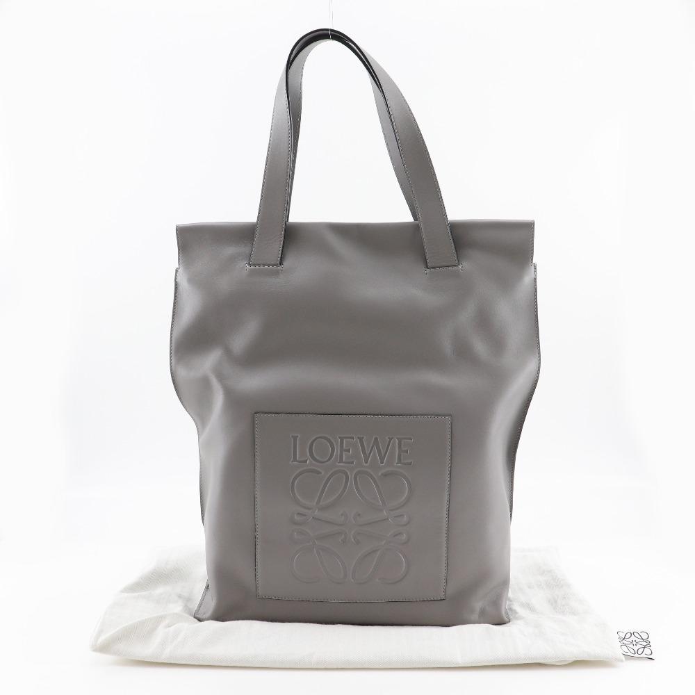 LOEWE Shopper Tote Bag anagram gray lambskin unisex Used