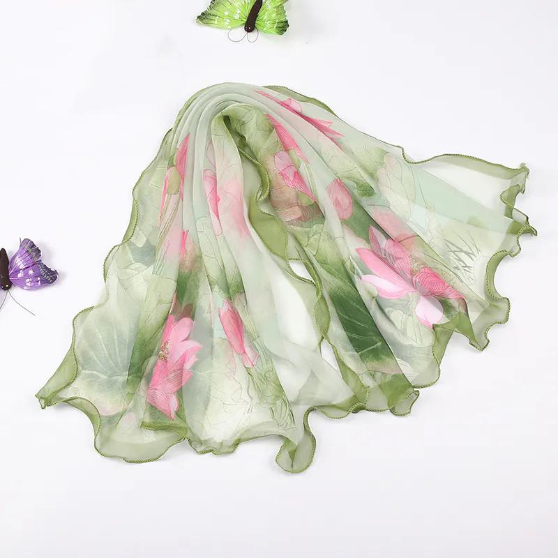 

WTEMPO Женские шелковые шарфы весна-лето с цветочным принтом в стиле ретро, элегантные, универсальные, повседневные, офисные, женские, с оборками, тонкие, солнцезащитные, квадратные шарфы 1pc зелёный