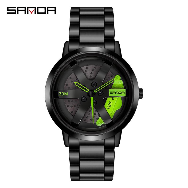 Sanda Men's Creative Wheel Quartz Watch - Trendy Rotating Waterproof Wristwatch