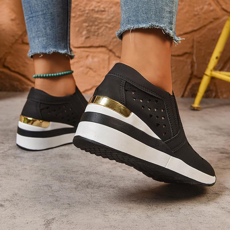 Fashion Hollow Out Breathable Wedge Sneakers for Women Lightweight Non Slip Vulcanize Shoes Woman Plus Size Comfort Slip On Casual Shoes