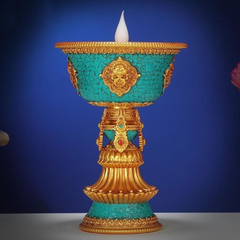 Rechargeable Candle Holder Tibetan Electronic Butter Lamp Buddhist Table Centerpiece LED Simulated Flame Home Decorations