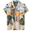 Men's Casual Loose Beach Outfit Leaf Print Shirt and Short Set for Holiday