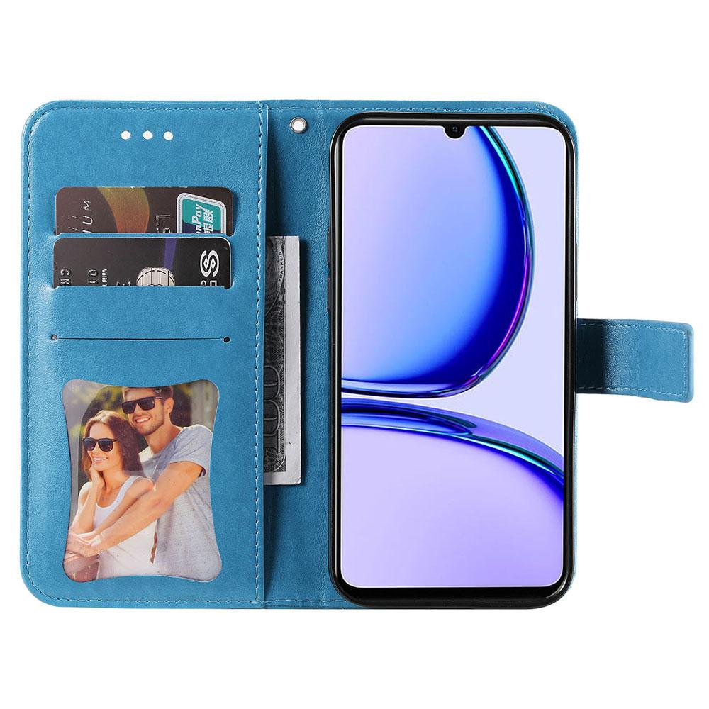 

For Realme C53 (Global)/C53 (India)/C51/Narzo N53 4G Case Floral Pattern PU Leather Wallet Stand Phone Cover Blue