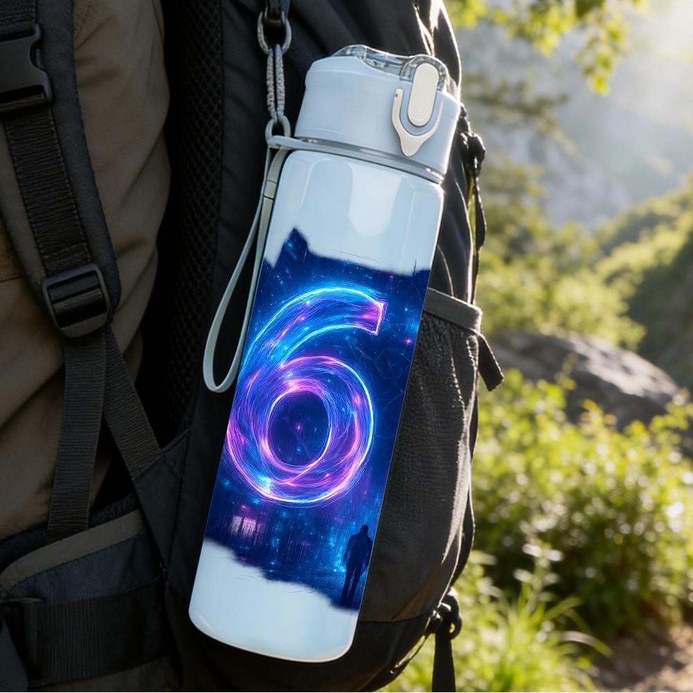 1PC Glowing Number Six Seven 750ml Color Plastic Sports Water Bottle Leakproof Flip Straw Lid Suitable for Sports Office Home Use