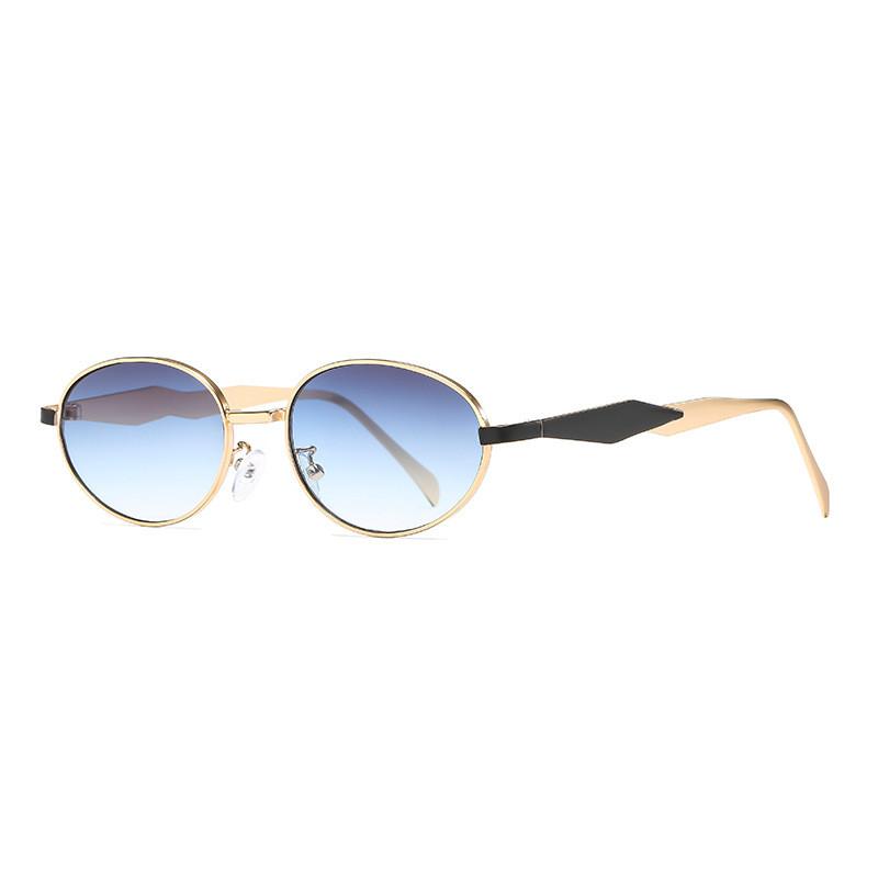 

Vintage Round Metal Sunglasses With Uv400 Protection For Outdoor Activities And Fashion Styling Gold Blue