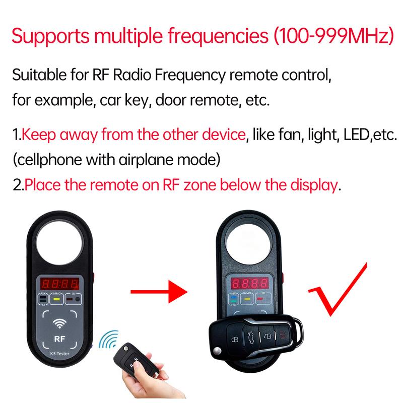 AIKKEY K3 Remote Key Frequency Tester with Display Portable 100-999MHz Signal ASK FSK Ignition Coil Door Handle Signal Detect