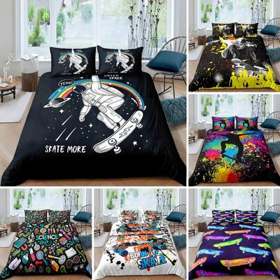 Skateboard Duvet Cover Boys Teens Sports 3D Comforter Cover Microfiber Graffiti Art Twin Bedding Set Double Queen King Size