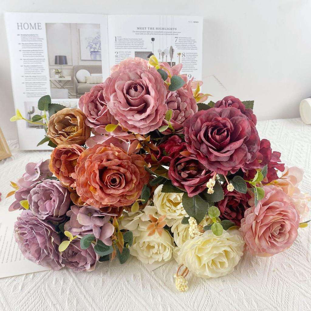 6 Heads European Peony Hydrangea Simulation Flower Home Decoration Wedding Photography Props Decoration