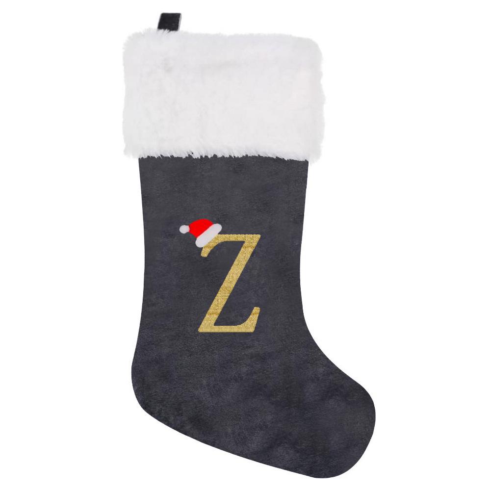 2026 Christmas Decorations: Grey Velvet Embroidery Letter Stocking Gift Bag