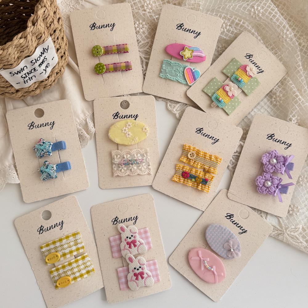 Korean Handmade Floral Plaid Lace Hair Clips for Little Girls