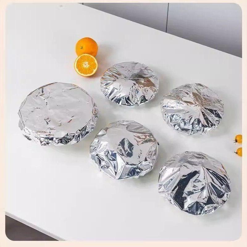 100Pcs Disposable Stretch Fresh-keeping Food Covers Aluminum Foil Elastic Lids for Refrigerator Use