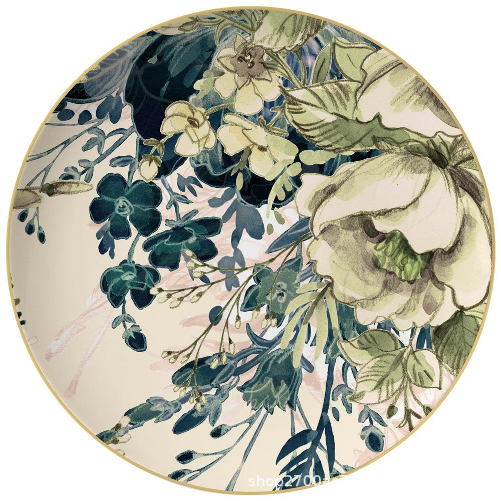 Vintage Ceramic Floral Western Plate, Gold Border, Dessert and Pastry Plate, Bone China Tableware, Dinner Plates, Gift Tracing