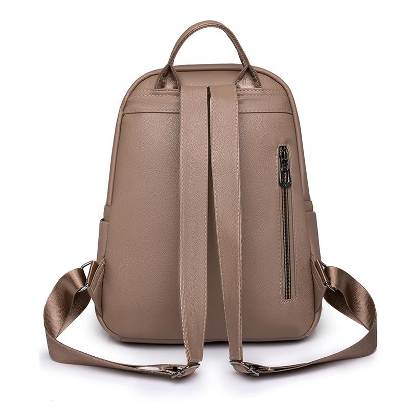 Leather Backpack Women's Solid Color Large Capacity Travel Backpack