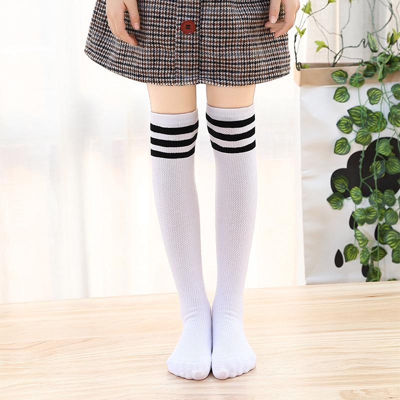 Kids' Three-Stripe Mesh Mid-Calf Cotton Slouch Socks - Breathable Spring & Summer Over-the-Knee Football Socks