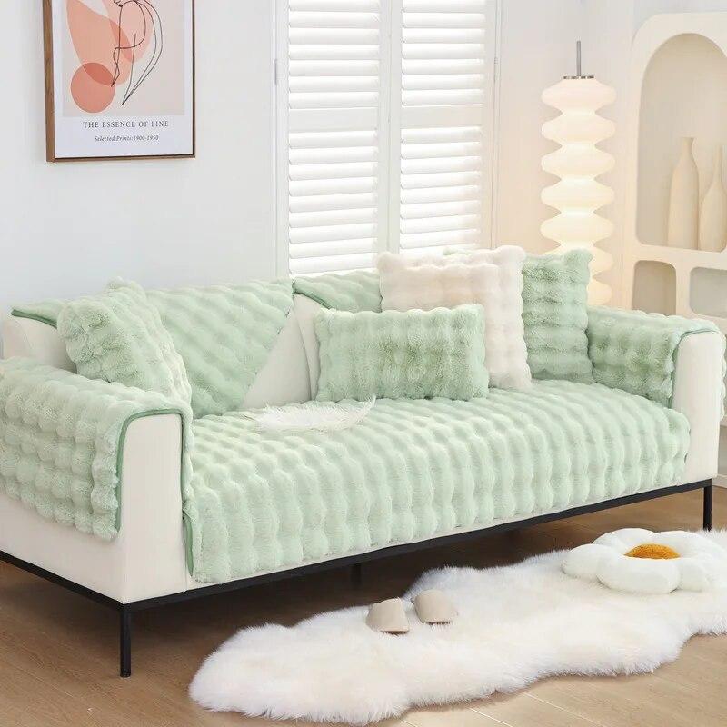 Thicken Imitation Rabbit Fur Plush Sofa Slipcover Non-slip Soft Sofa Towel Couch Cushion for Living Room Modern Home Decor Mat
