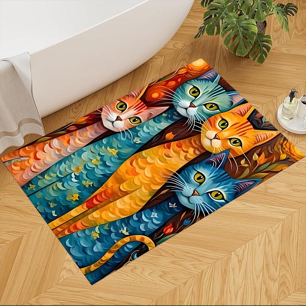 Cute Cat Square Carpet Rug Non-slip Rug for Living Room, Bedroom, Study Room, Hallway Decoration, Perfect for Home Decoration or Holiday Gifts