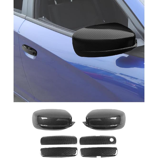 Carbon Fiber Exterior Side View Mirror Covers Caps & Door Handle Covers Trim Fit for 2010-  2024 Dodge Charger