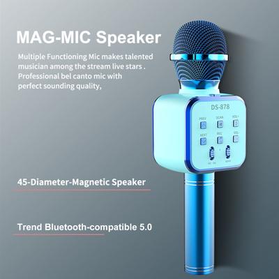 DS878 Wireless Microphone Five Sound Modes Support U Disk/TF Card Metal 4 In 1 Bluetooth-compatible Condenser Mic Music Player for Boys Girls